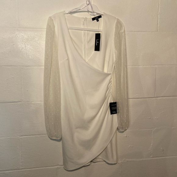 💜Love That Lasts Forever Ivory Balloon Sleeve Bodycon Mini Dress size M - Picture 3 of 10